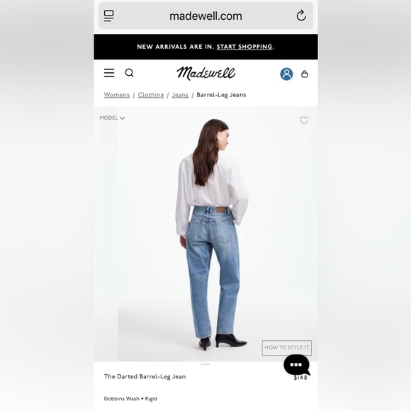 Madewell Blue Darted Barrel Leg Women's Jeans - Picture 4 of 7